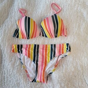 Shade & Shore Striped Bikini Set 36B top Medium Botttoms